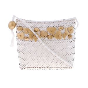 🐚✨ Stunning vintage woven bag with sea shell and ocean inspired gold detailing